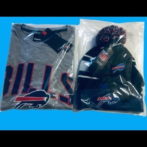 NFL Buffalo Bills Logo Pom Beanie Hat & Glove Set and Josh Allen T-Shirt Bundle